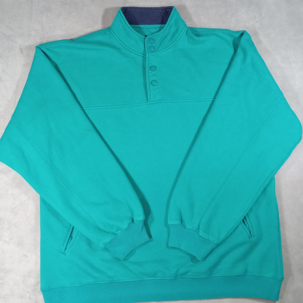 Vintage 90's Eddie Bauer Men’s M Teal Snap-Neck Pullover Fleece Sweatshirt